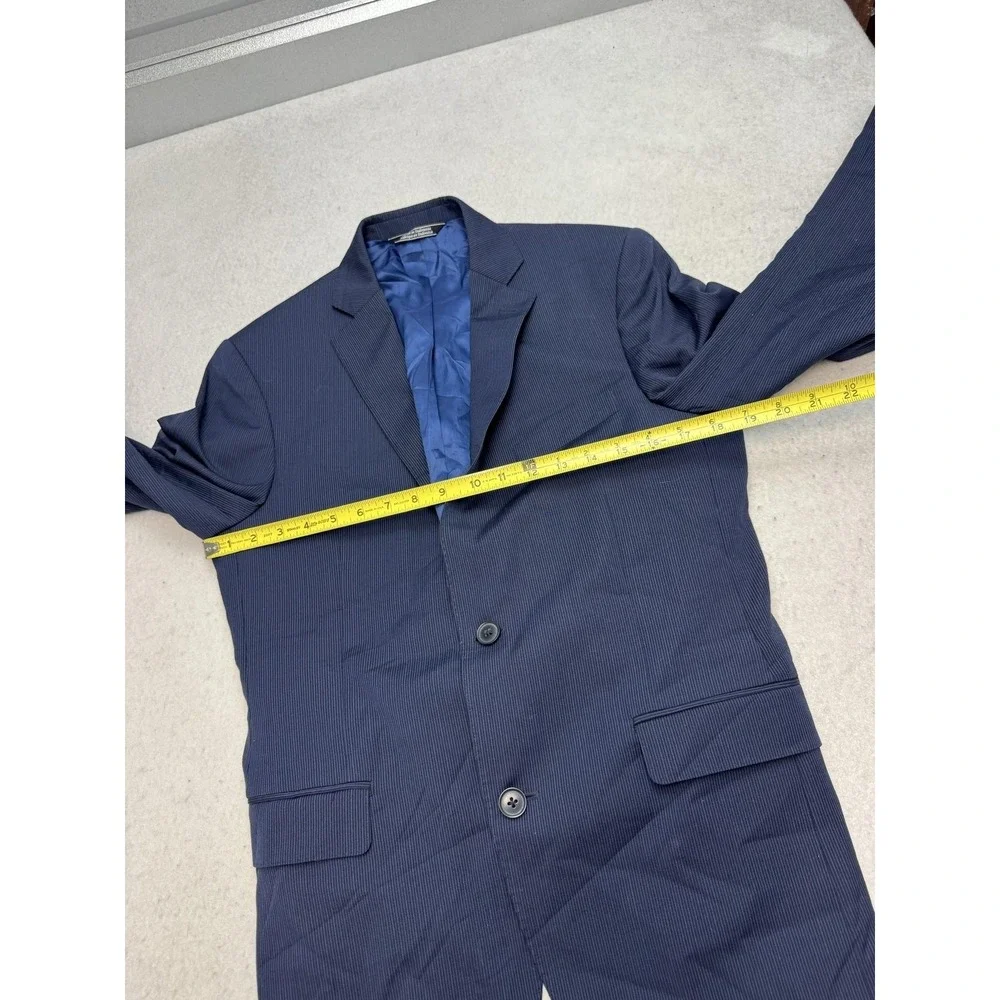 Saks Fifth Avenue Blazer Mens 38 Blue Wool Trim Fit Pinstripe Suit Jacket